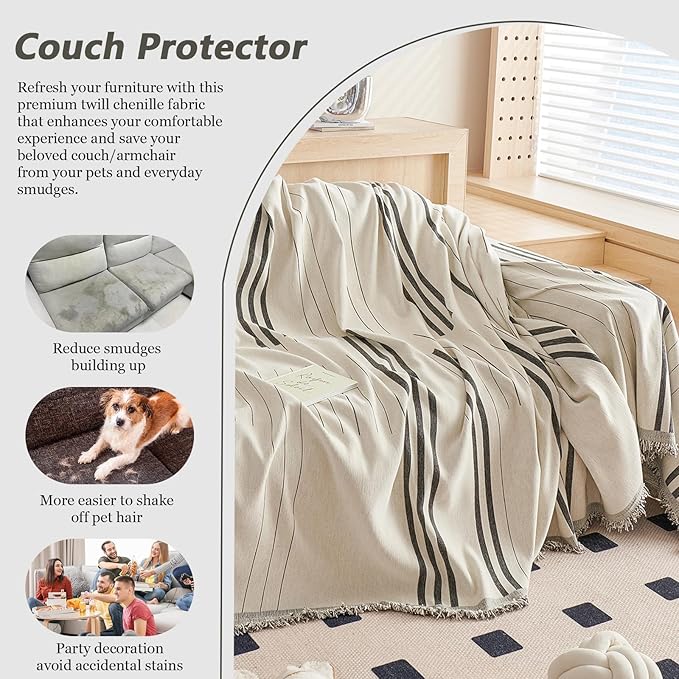 DREAMINGO Couch Cover for Armchair Reversible Chenille Chair Sofa Protector
