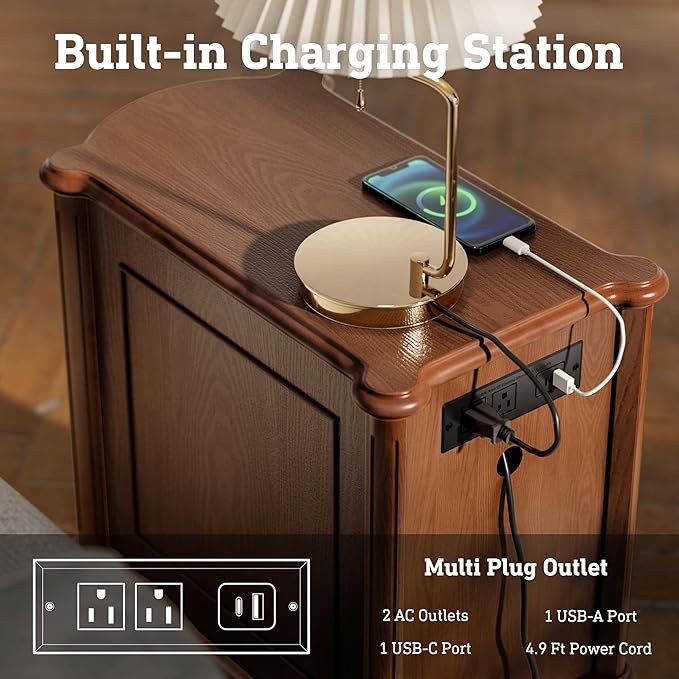 STO'SENSE Nightstand Set of 2 w/Charging Station & 3 Drawers, Pre-Assembled