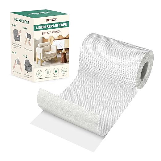 Besezx Linen Fabric Repair Tape, 3x79 Inch Self Adhesive Repair Patches