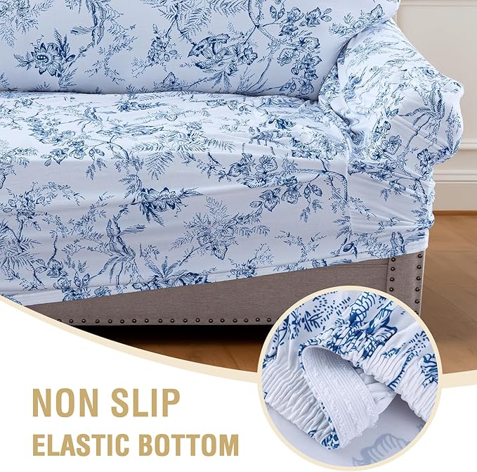 H.VERSAILTEX Floral Pattern Loveseat Cover Printed 2 Cushion Sofa Cover High