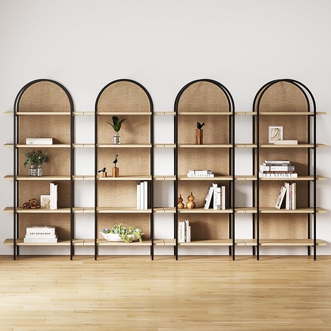 Nathan James Amara Bohemian 5-Shelf Etagere Bookcase, Rattan Open Bookshelf