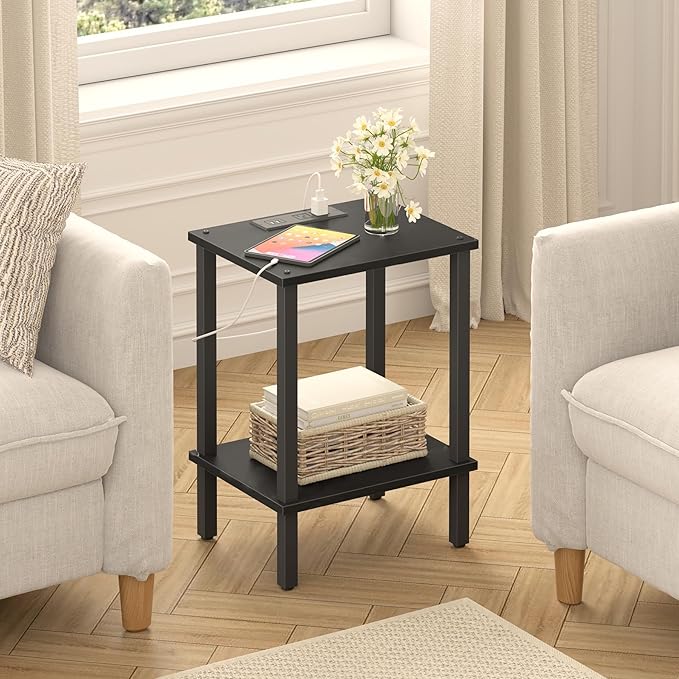 TUTOTAK End Table with Charging Station, Side Table with USB Ports and Outlets
