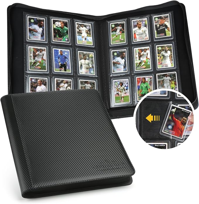 Toploader Binder,Toploader Hard Cases, 9-Pocket Pages Sleeves Hold up 288 Cards.Toploader Card Binder with Sleeves for “3×4” rigid，Card Holder(black)