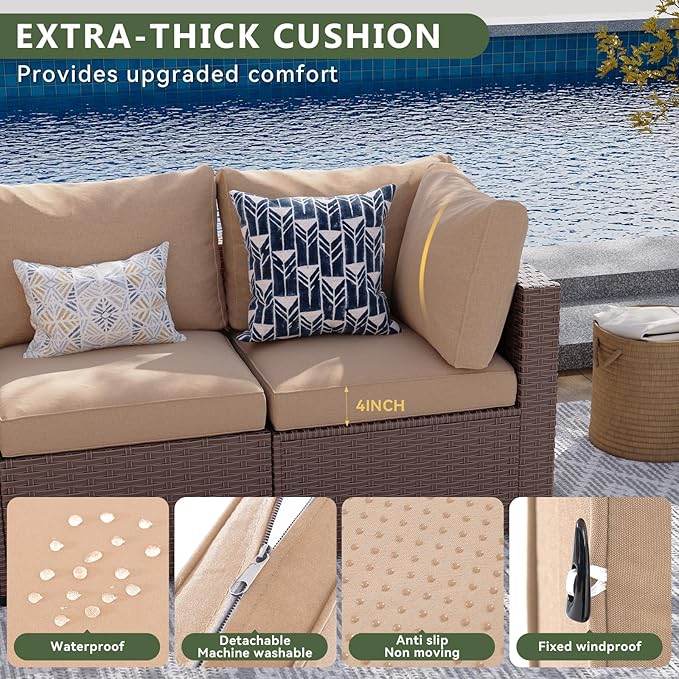 Aoxun 7 Piece Patio Furniture Set, Wicker Patio Sectional Sofa, Outdoor