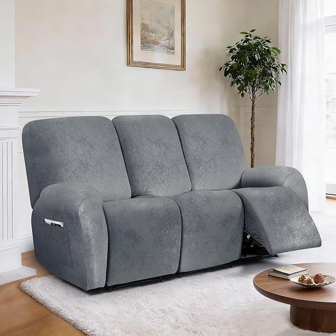 ANARACHON Leather Look Recliner Couch Cover, 8-Pieces Stretch Recliner Sofa