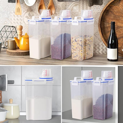 4 Pcs Set Rice Storage Container 5.5lb, Rice Dispenser with Measuring Cup & Pour Spout for Flour Pasta Grain Pet Dog Cat Bird Food Storage Container