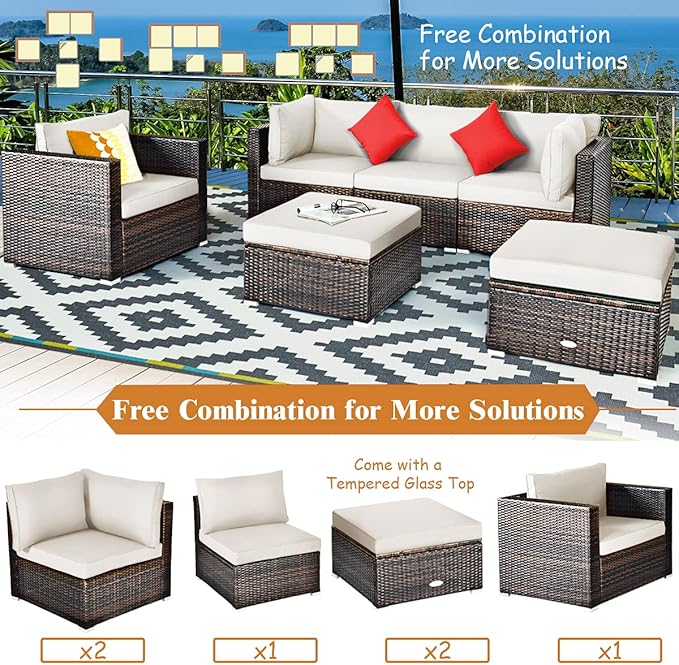 Tangkula 6 Pieces Wicker Patio Furniture Set, PE Rattan Outdoor Sectional