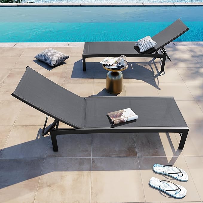 Crestlive Products Chaise Lounge Chair Outdoor Set of 2, Adjustable 5 Positions