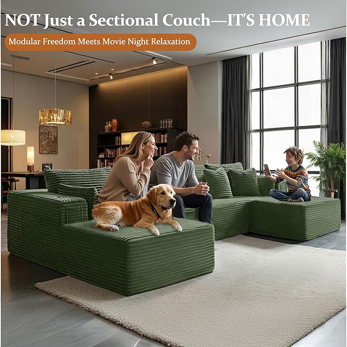 138" Cloud Sectional Couch, Comfort U Shaped Boneless Couch
