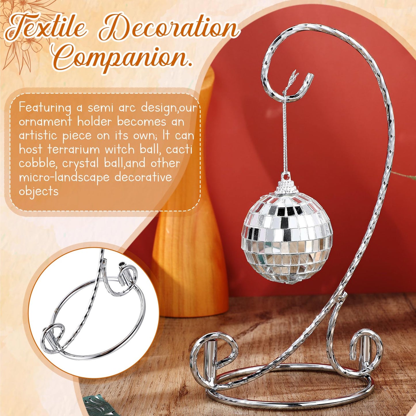 MorningRo 1 Pcs Ornament Display Stand 7.5" Height Ornament Stand Holder Ornaments Hanger Terrarium Bracket Air Plant Holder Hanging Hook for Christmas Home Party Wedding Decoration(Silver)