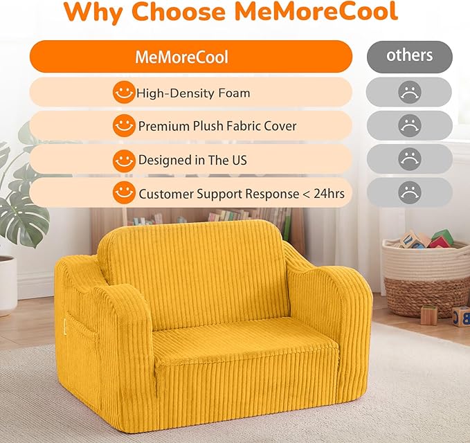 MeMoreCool Toddler Couch, 2-in-1 Corduroy Kids Couch Fold Out to Lounger