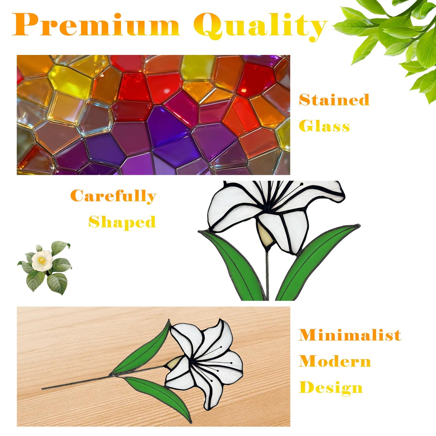 Verssure Stained Glass Flower, Stained Glass Lily with Ceramic Pot, Real Handmade Sun Catcher, Eternal Lily Decorative Sculpture Gift for Women, Mom, Wife, Anniversary, Home Decor