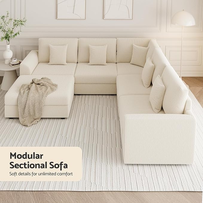 146" Modular Sectional Sofa, Oversized U Shaped, Convertible Sleeper Sofa