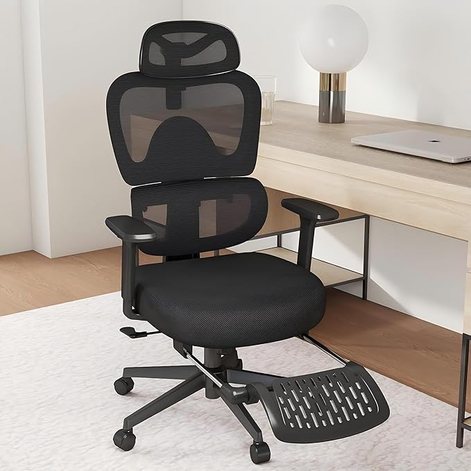 Ergonomic Office Chair with Footrest – Adjustable Lumbar Support, 3D Armrests &