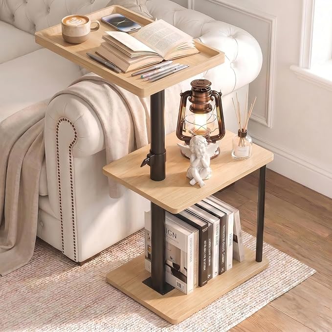 Faesun C Table End Table Adjustable Height, 360°Swivel TV Tray Table