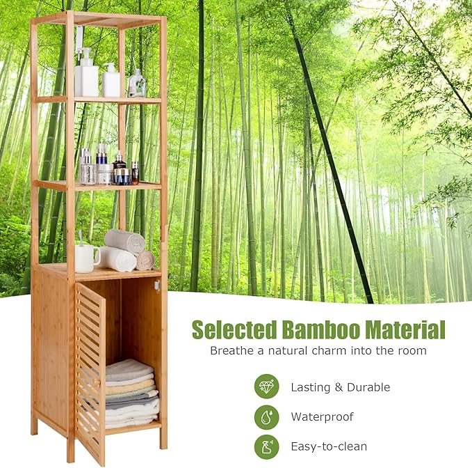 Tangkula Bathroom Cabinet, 65 Inch Tall Slim Bathroom Storage Cabinet