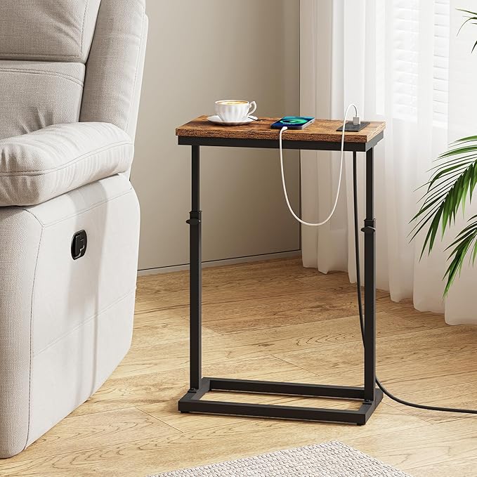 TUTOTAK End Table with Charging Station, Side Table, Tall Couch Table, Sofa
