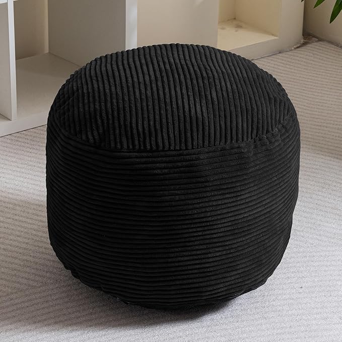 HIGOGOGO Round Stuffed Pouf Ottoman, Corduroy Poufs