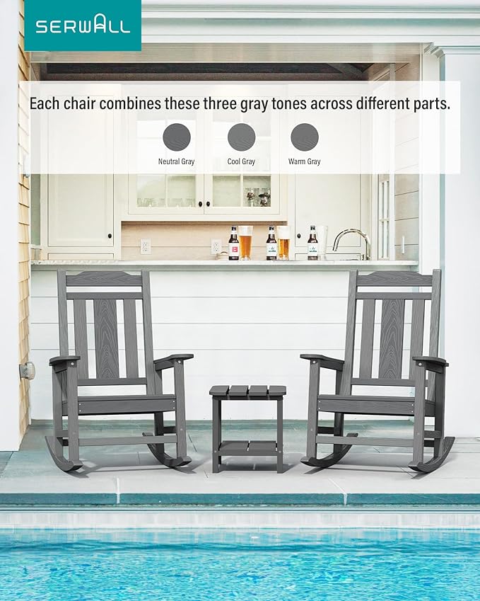 SERWALL Oversized Outdoor Rocking Chair Set of 4, All Weather Patio Rocking