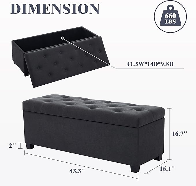 Mangodan 43 Inch Linen Storage Ottoman Bench, Foot Rest
