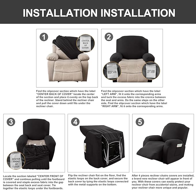 Genina Recliner Chair Cover, Stretch Reclining Chair Covers, Recliner Sofa