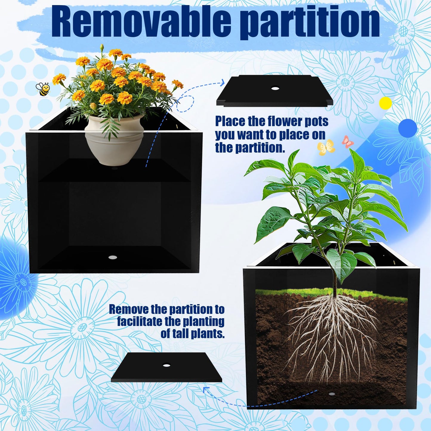 Srehloe Metal Planter Box for Outdoor Plants 16" x 16" x 16" Large Square Planter Cube Steel Heavy Duty Flower Pot with Insert Shelf and Drainage Holes Suitable for Patio Yard Garden Porch Hotel
