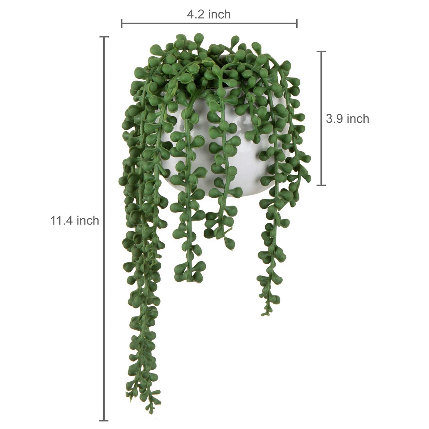 MyGift Artificial Faux String of Pearls Plants in White Ceramic Wall Hanging Planter Pot with Jute Rope, Set of 3