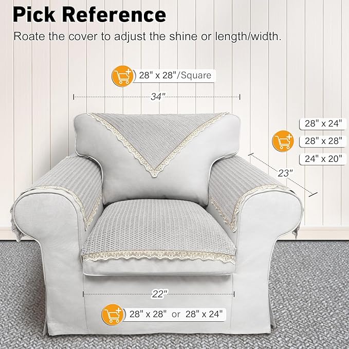 Couch Arm Covers, Couch Cover, Non-Slip Lace Armrest Covers, Headrest/Backrest