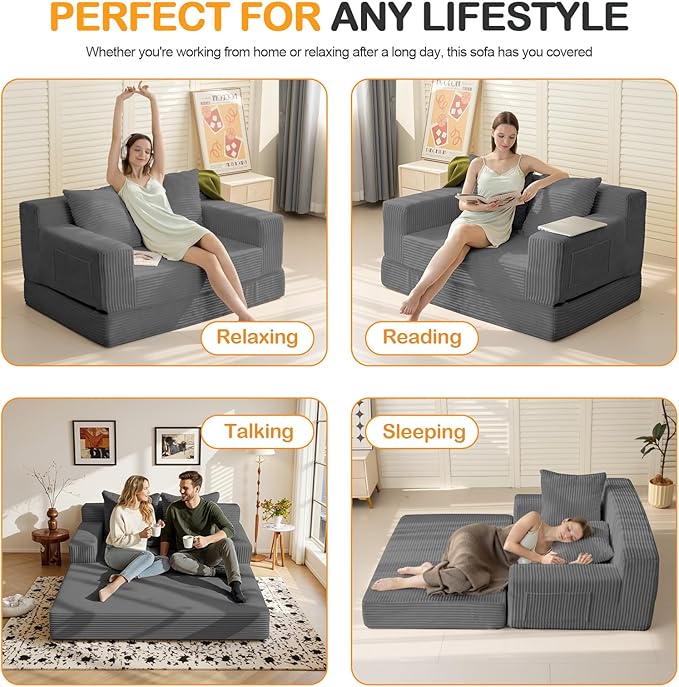 Erament Convertible Sofa Bed, Loveseat Folding Floor Futon Sleeper Sofa Couch