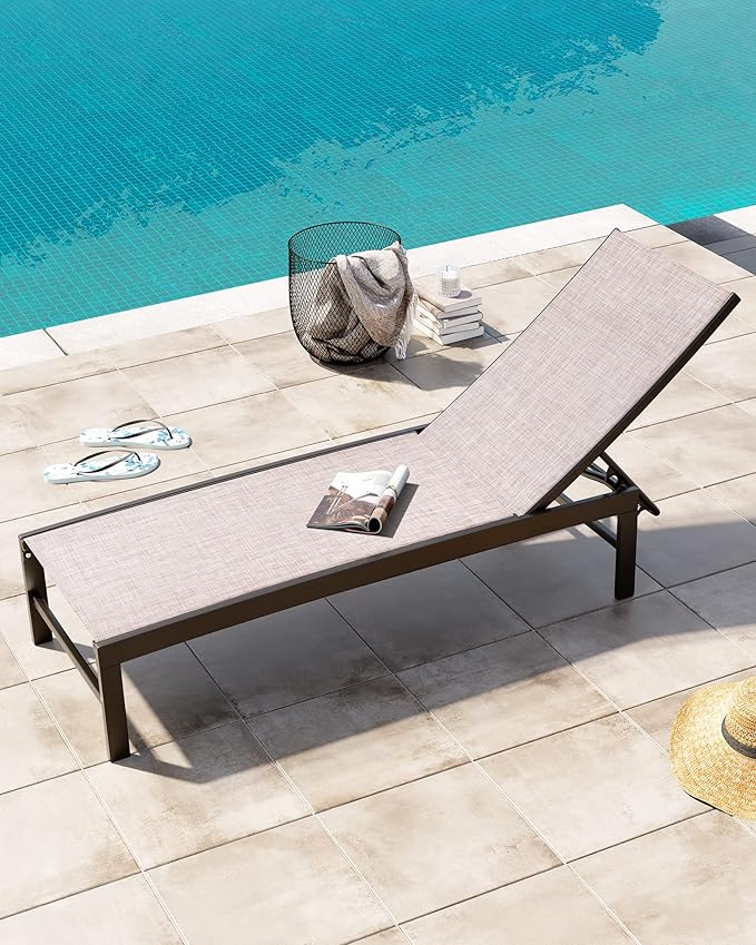 Crestlive Products Outdoor Lounge Chairs, Aluminum Pool Chaise Lounge Chairs