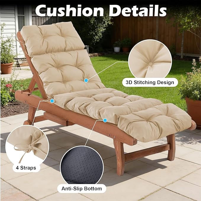 Chaise Lounge Cushions Outdoor, Waterproof & Fade Resistant Patio Lounge Chair