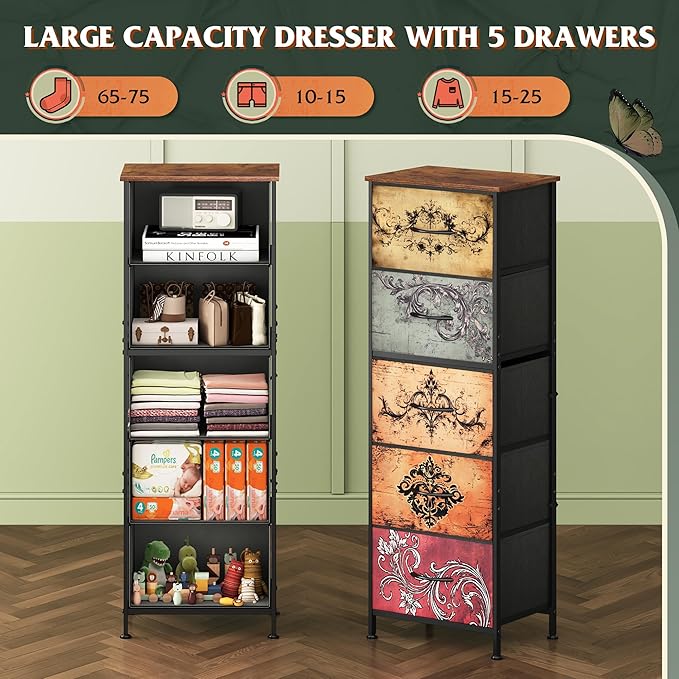 WLIVE Fabric Dresser, 5-Drawer Tall Dressers