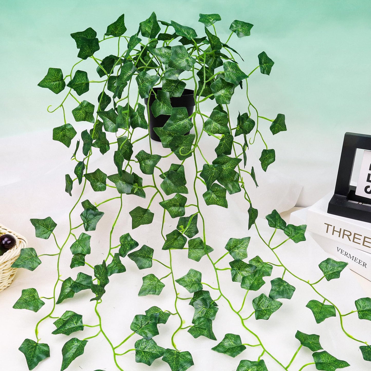 Folmywy 4 Pack Artificial Hanging Plants Vines with Pot Fake Vine Potted Plant Mixed Greenery Leaves Plant Theme Classroom Decoration for Indoor Outdoor Living Room Office Shelf