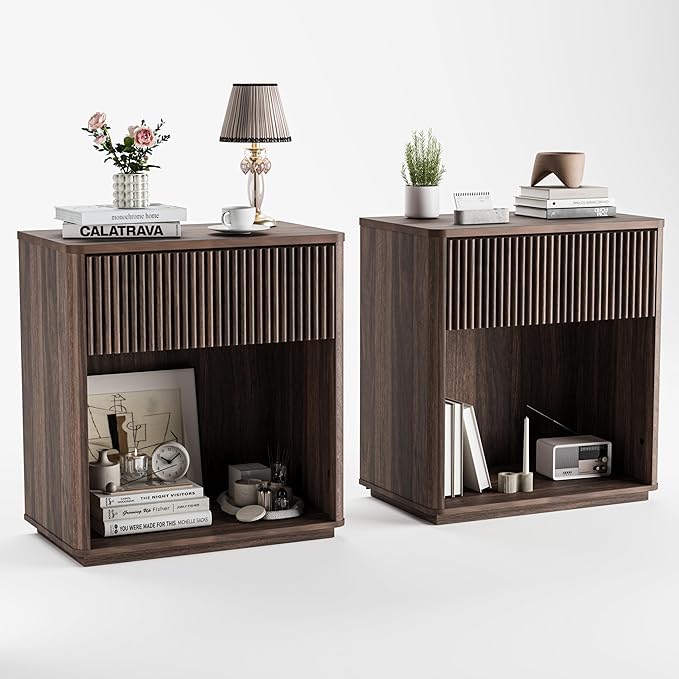Modern Fluted Nightstand Set of 2