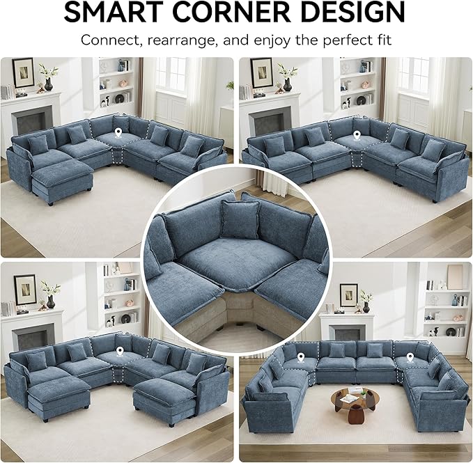 147'' Oversized U Shaped Cloud Sectional Sofa, Chenille Deep Seat Couches