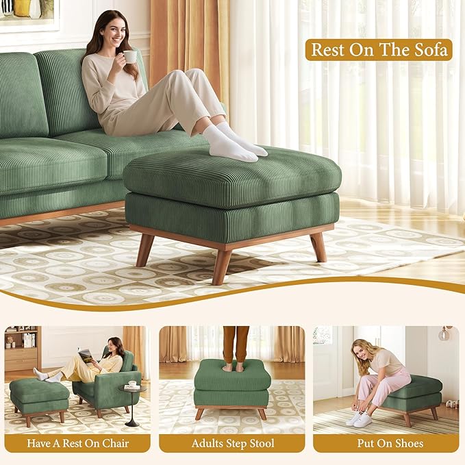 Vesgantti Large Ottoman for Modular Sofa, 29.5" Corduroy Pouf Ottoman