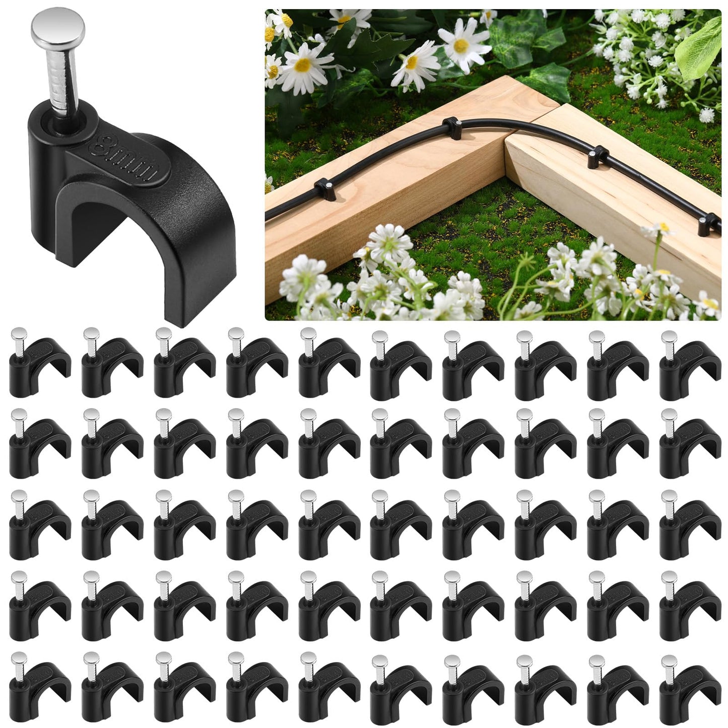 Leriton 100 Pcs Drip Irrigation 1/4" and 3/8" Tubing Mounting Clips, Firm and Easy to Install, Drip Irrigation Kit Connector, Black