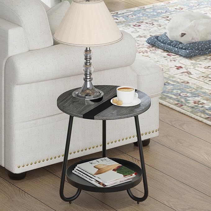 2 Tier Coffee Table in Living Room, Industrial Style Round Coffee Table