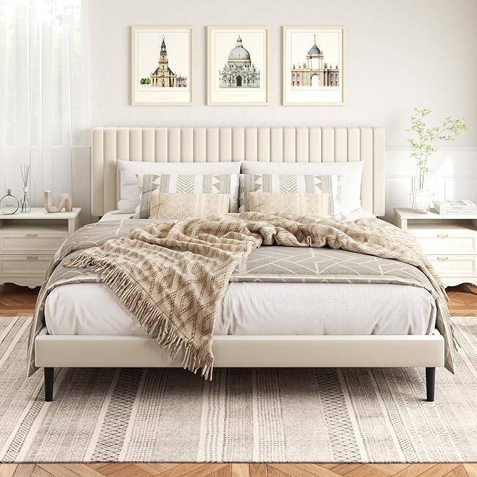 HAOARA King Size Bed Frame, King Size Platform Bed Frame and Velvet Upholstered