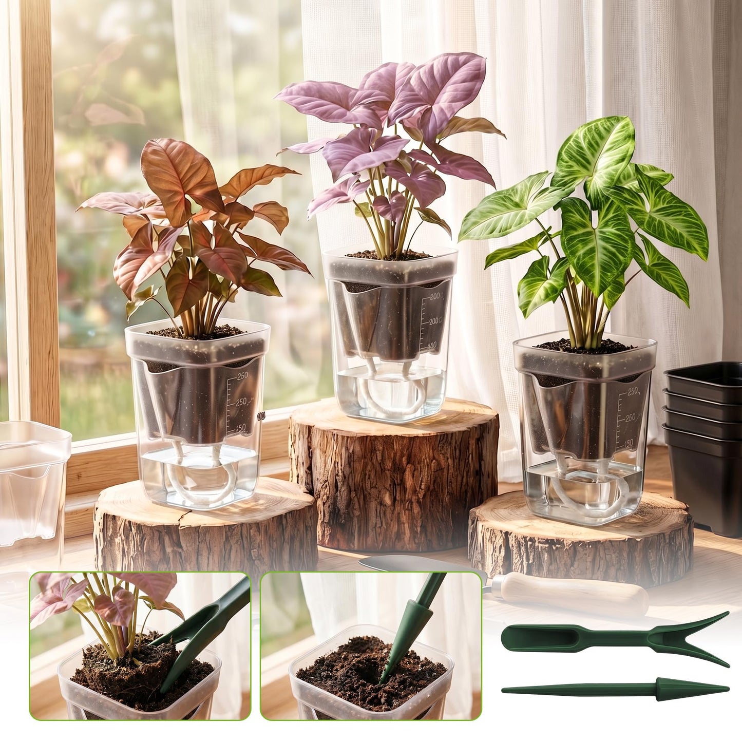 12 Pack 2.5 Inch Self Watering Pots for Indoor Plants, Clear Plastic Propagation Cups with Wick and Plant Labels for African Violets, Semi Hydro Pots,Small Seed Starter Cups, Bottom Watering Planters