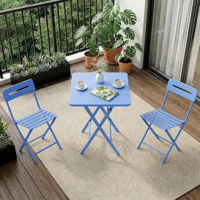 GarveeTech 3-Piece Folding Bistro Set, Heavy Duty Outdoor Patio Furniture