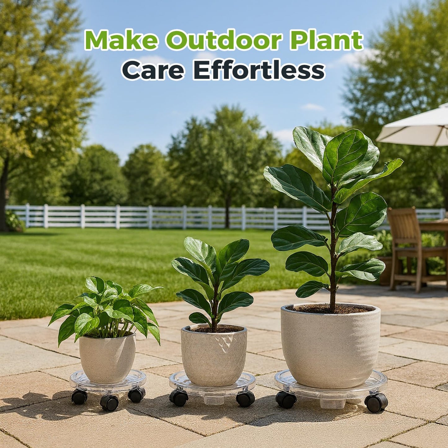 KvyusFlourish 4 Packs 13 Inches Large Clear Plant Caddy Plant Saucers on Wheels Rolling Plant Stands Heavy-duty Plant Dolly Plastic Planter Roller Base Pot Movers Outdoor Plant Tray Coaster