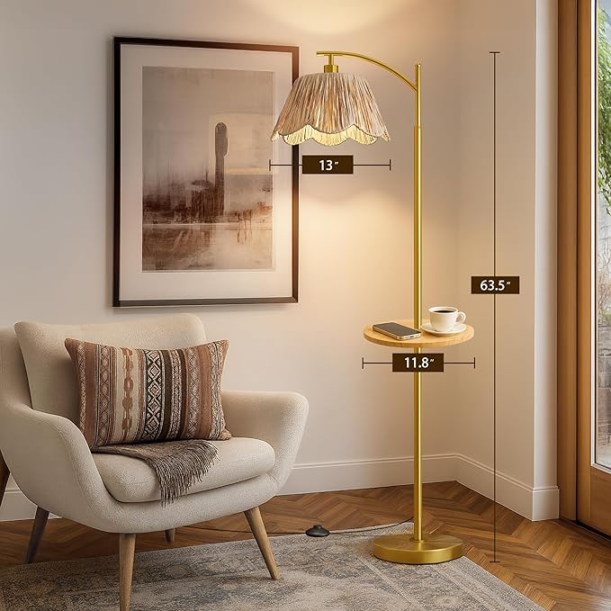 Oneach Floor Lamp with Table for Bedroom, Boho Standing Lamps with Foot Switch