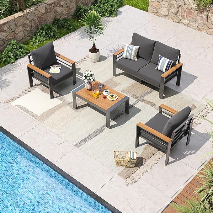 Aoxun Aluminum Patio Furniture Set 4 Seats, Oversized Outdoor Sectional