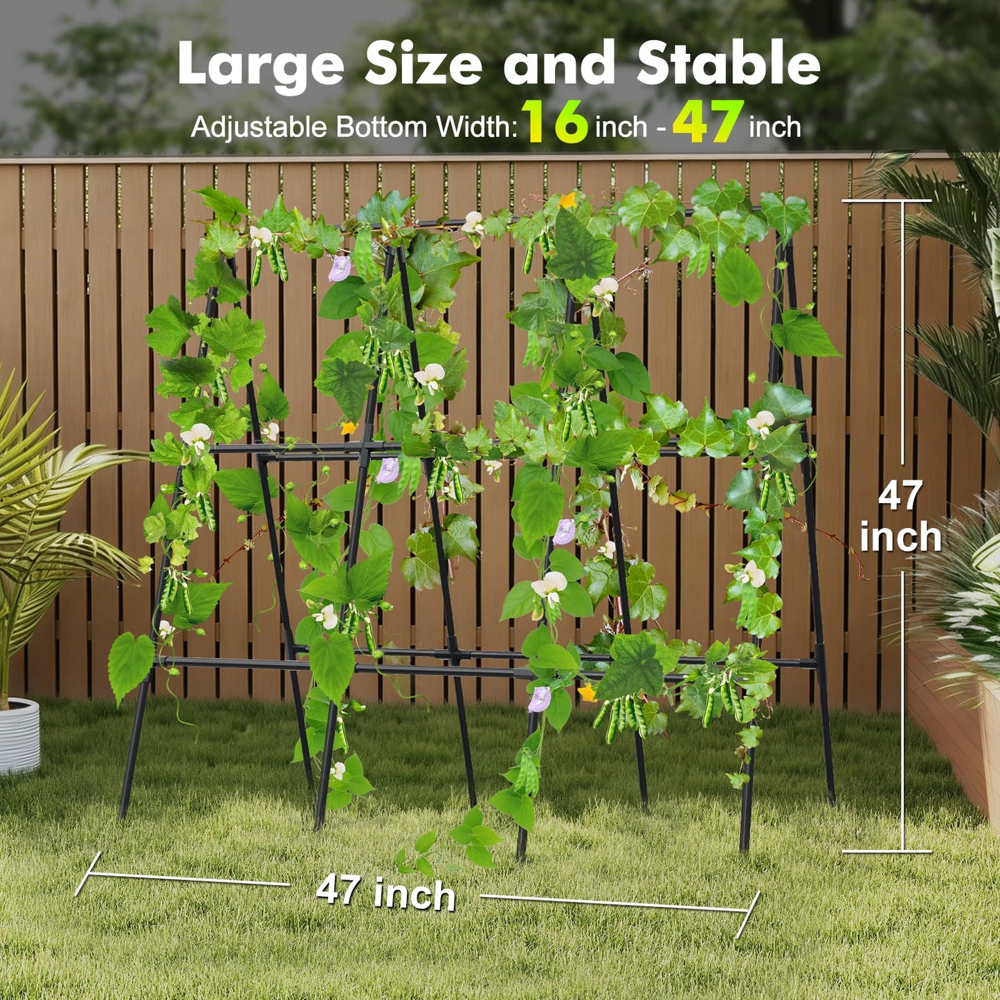 GOJAWAY 47.2"x47.2" Adjustable A-Frame Cucumber Trellis for Garden Vegetable Trellis, Metal Garden Trellis Arch Plant Grow Support Frame for Climbing Plants Support Vegetable Flower Fruits Vine