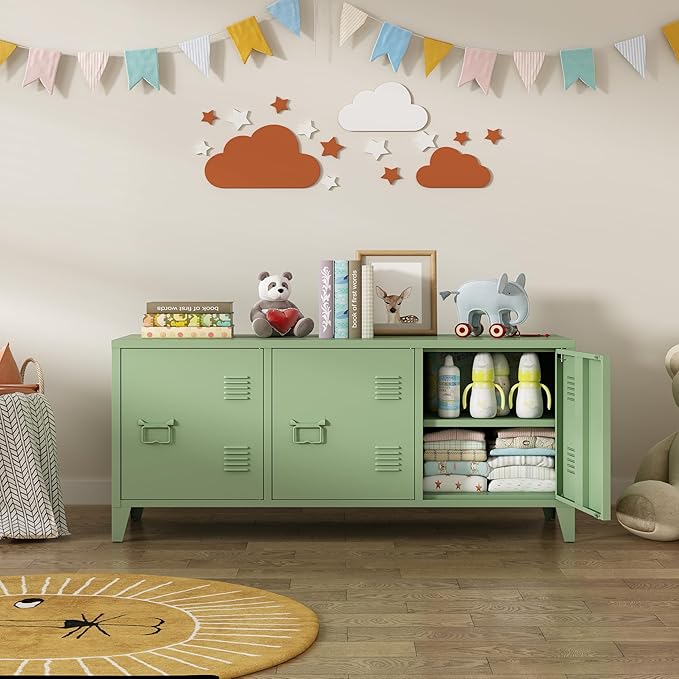 MIOCASA Metal Storage Cabinet, 3 Door TV Stand, Metal TV Cabinet