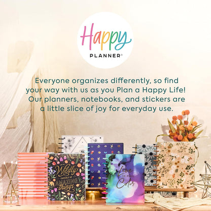 Happy Planner Disc-Bound Planner Jan.–Dec. 2026, Includes 3 Extra Months and 2 Sticker Sheets, Classic Size, 7" x 9.25", Horizontal Layout, Ethereal Elements