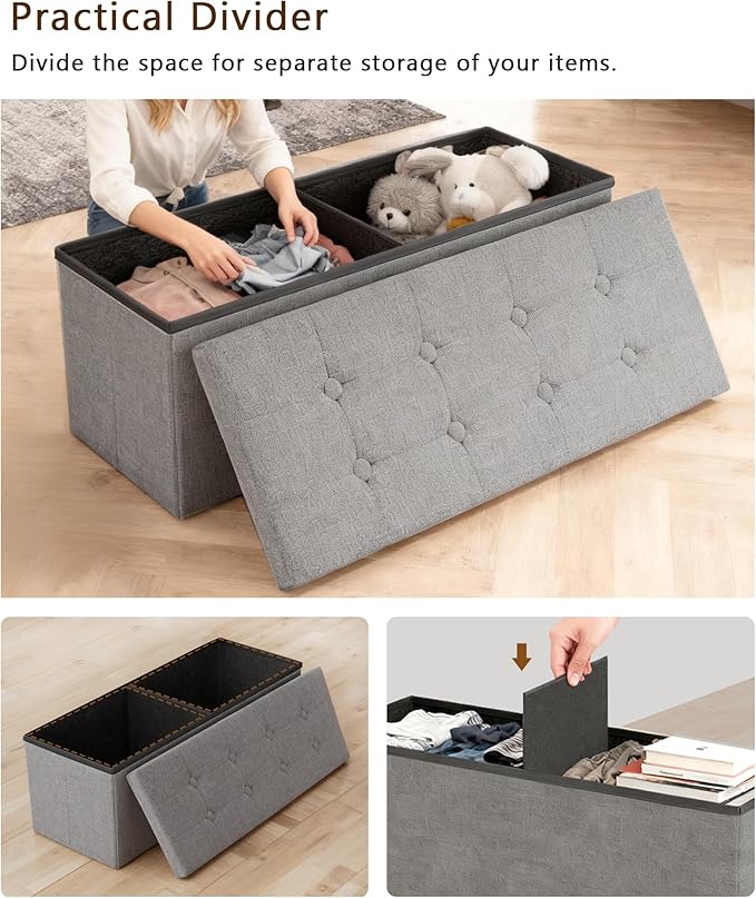 GLAXYFUR 43 Inches Folding Storage Ottoman Bench, Storage Chest, Footrest