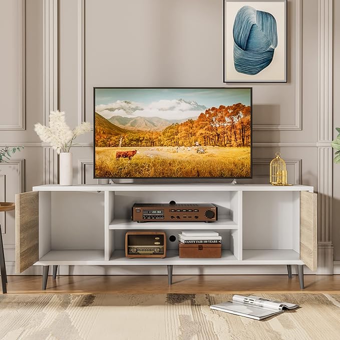 JUMMICO TV Stand for 65 Inch TV, Mid Century Modern TV Stand, Entertainment