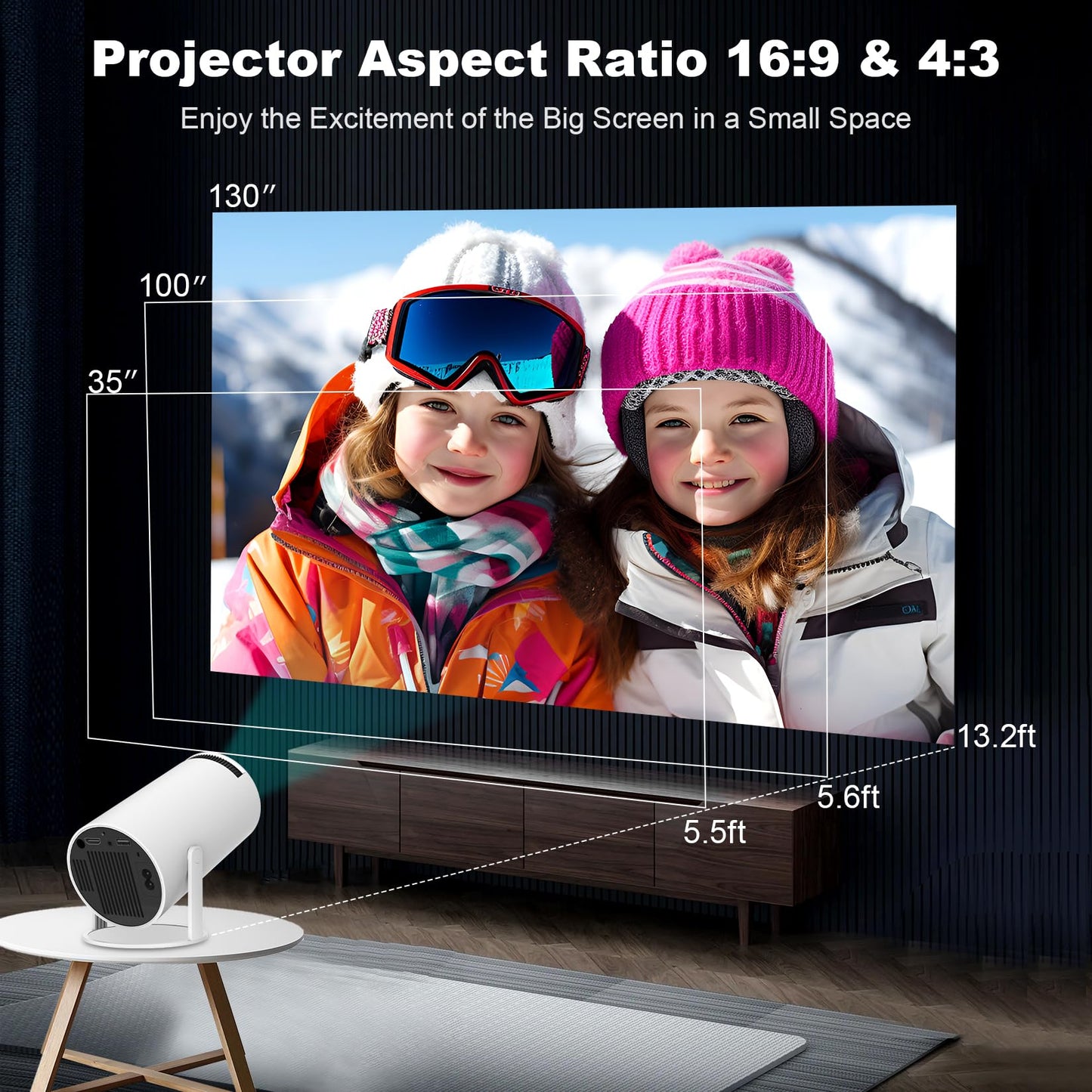 Mini Projector, HY300 PRO Portable Projector, Support 4K 1080P with Dual-Band WIFI6 5G Wireless 5.2 Bluetooth Android 11, 180° Rotatable, Auto Keystone Correction, 35"-130" Screen Video Projector